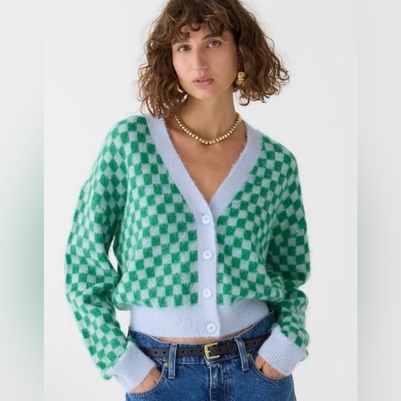 J. Crew Checkered V-neck Cardigan, MED NWOT - Picture 3 of 7